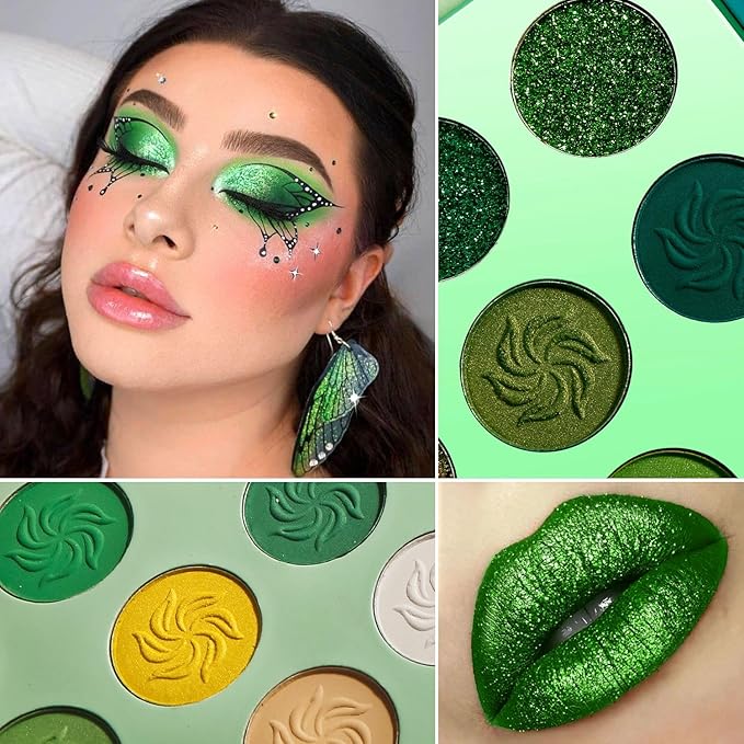 DE'LANCI Avocado Green Eyeshadow Palette 15 Colors, St. Patrick's Day Highly Pigmented Eyeshadow Pallete Matte Shimmer Glitter Eye Shade Makeup, Long Wear Nude Yellow Emerald Green Eye Shadow Pallet