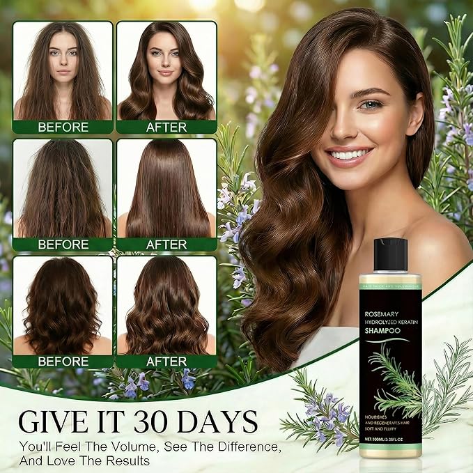 Rosemary Hair Growth Shampoo, Rosemary Hydrolyzed Keratin Shampoo for Thinning Hair – Strengthening & Volumizing Formula – Promotes Thicker Hair for Men & Women – Repairs Damaged – 100ml