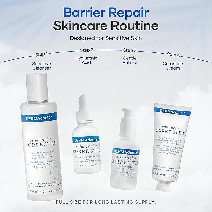 DERMAdoctor Dermatologist Formulated Skincare Set – Cleansing Oil, Hyaluronic Acid & Niacinamide Serum, Bakuchiol Anti Aging Serum, Vitamin C Ceramide Barrier Moisturizer for Sensitive Skin