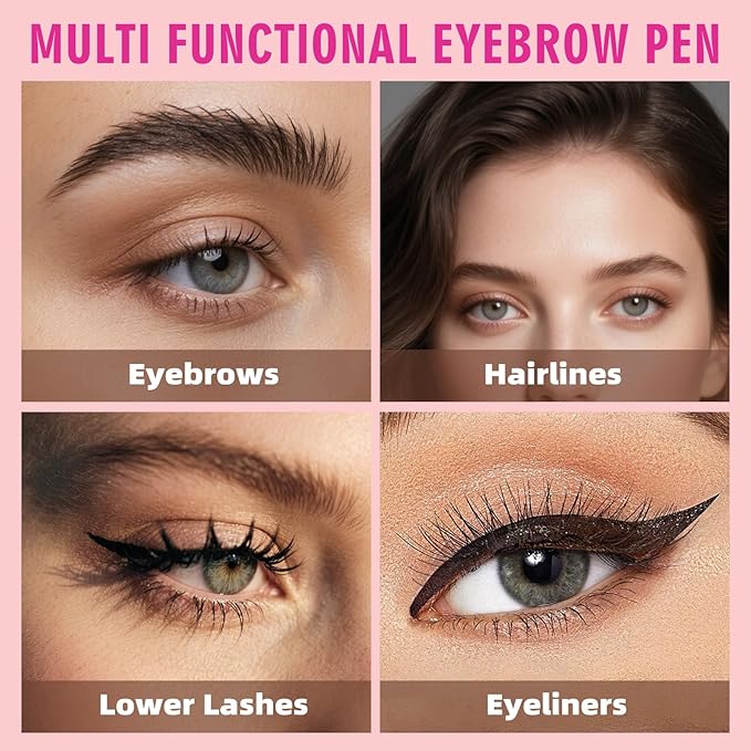 2 Pack Hair Like Eyebrow Pen Set, Long-Lasting Microblading Eye Brow Pencil for Natural Brows, 2-IN-1 Beginners & Daily Use Eyebrow Pencils for Women, Waterproof & Smudge-Proof Brow Tint