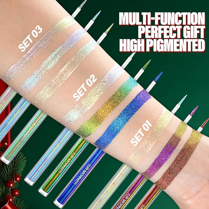 Multichrome Liquid Eyeshadow Set,3 Colors Multi-Dimensional Eye Liner Makeup,High Pigment Waterproof Metallic Eye Shadow,Ultre Fine Tip Glitter Eyeshadow (101+102+103)