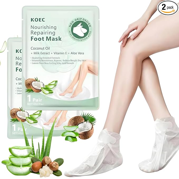 (2-Packs) Instant Repair Ultra Hydrating Foot Mask + Vitamin E, Aloe Vera, Milk Extract & 5 other Herbs | Super Moisturising & Hydrates Cracked Heels Peel Off Dead Skin | Baby Soft Feets