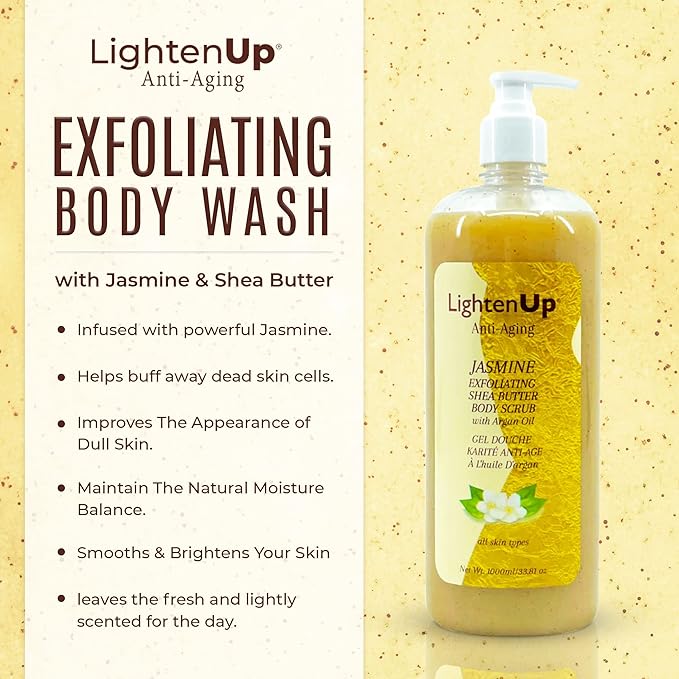 OMIC Lighten-Up LightenUp Exfoliating Body Wash - 33.8 Fl oz / 1000 ml - Formulated to Exfoliate and to Nourish Skin, with Shea Butter, Jasmine Oil Argan Oil