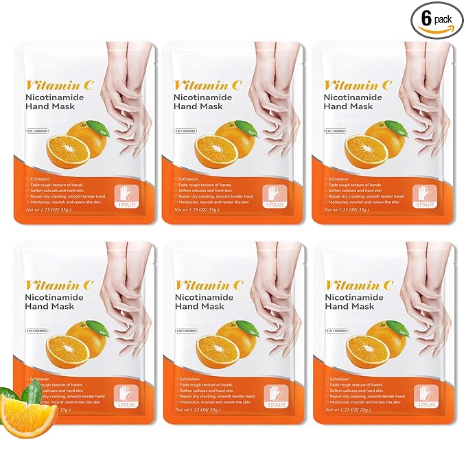 Hydrating Hand Masks, 6PCS Hand Mask Moisturizing Gloves for Men Women, Smooth Long Lasting Soft Exfoliating Hand Peeling Spa Mask Moisturizer Beauty Gift Set for Dry Cracked Rough Dull Hands（D)
