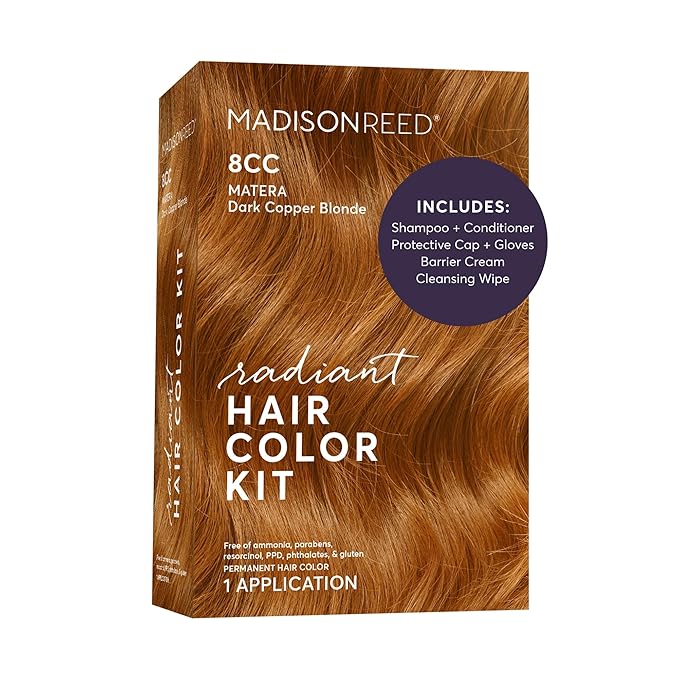 Madison Reed Radiant Hair Color Kit | 8CC Dark Vivid Copper Blonde (Matera Marigold) Vivid Color-Enhancing Formula | Salon-Quality Permanent Hair Dye | PPD-Free & Ammonia-Free | 1 Pack