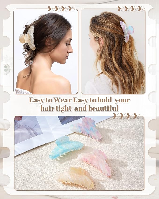 Mesovor 4 Pack Acrylic Hair Clips Claws, Nonslip 4.1" Large Hair Grip Hairclips for Thin and Thick | French Banana Barrettes Hair Strong Hold Hair Jaw Clamps (Light Blue, Orange, Light Pink, Purple)