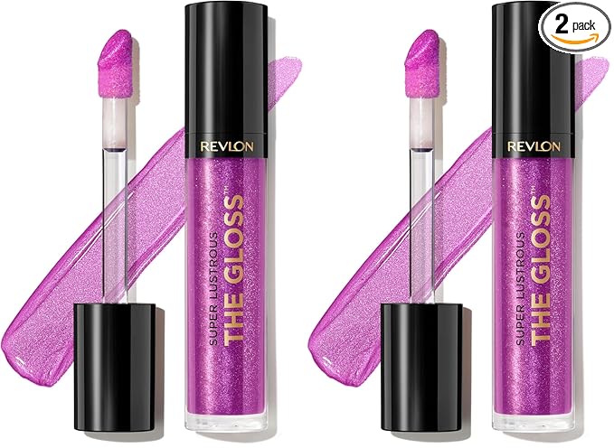 REVLON Super Lustrous Lip Gloss, Non-Sticky, Hydrating, High Shine Finish, 230 Sugar Violet, 0.13 oz (Pack of 2)
