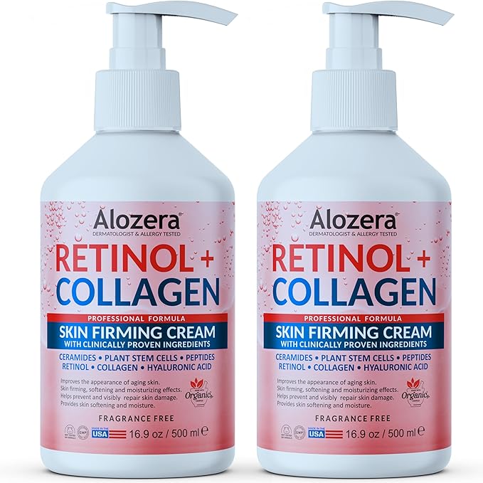 Alozera Firming Body Lotion, Retinol & Collagen Anti-Aging Body Moisturizer, Lightweight & Fast Absorbing Lotion for Crepey Skin, Improves Skin Elasticity, No Added Fragrance, 16.9 oz (Pack of 2)