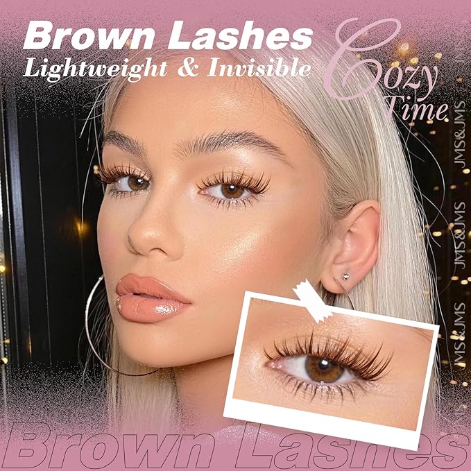 JMS&JMS Brown Lash Clusters Wispy Eyelash Clusters with Spikes Natural Lash Extensions Brown Manga Lashes 8-16mm Cluster Eyelashes Extensions C-Curly Anime Eye Lashes