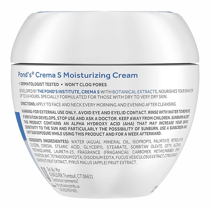 Pond's Nourishing Moisturizing Cream, Crema S, Fragrance Free, Ivory, 14.1 Oz (Pack of 2)