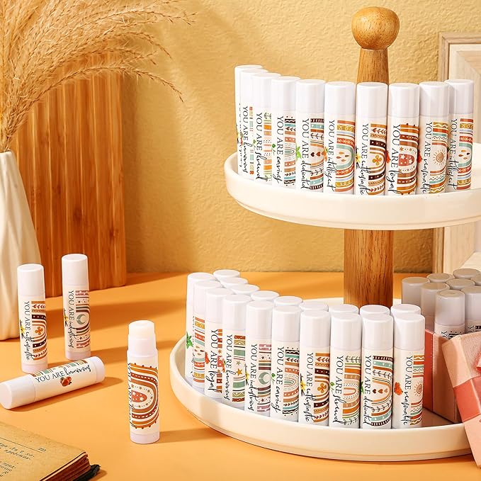 Siifert 50 Pcs Boho Rainbow Lip Balm Employee Appreciation Gifts for Teacher Thank You Lip Balm Bulk Inspirational Gift for Women Volunteer Team Coworker Staff Nurse Baby Shower Wedding Party Favor