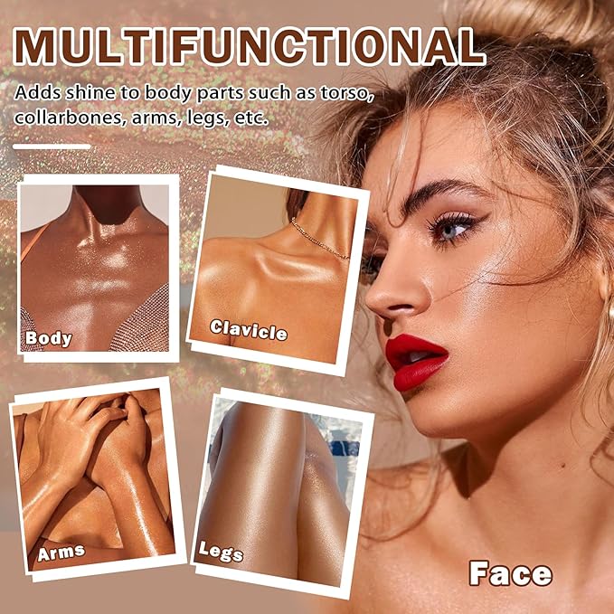 Body Glow Oil,SPF 45 Broad Spectrum,Moisturizing Shimmer Body Oil,Bronzer for Women and Men,Lightweight Non-Sticky Shimmer Sunscreen,Absorbs Quickly,03 Glistening Bronze