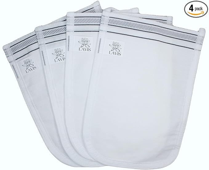 Lavis Exfoliating Glove Mitt for Body - Scrub Mitt- Dead & Dry Skin Cleaner -Turkish Bath Hammam Spa - Keratosis Pilaris Treatment - Kese- Fake Tan - Removes Dirt Grim Soft Skin -100% Natural 4Pcs Set