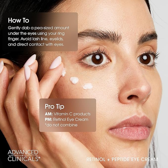 Advanced Clinicals Advanced Retinol Eye Balm + Peptides Face Moisturizer Cream | Visible Anti Aging Under Eyes Cream Improves Appearance Of Wrinkles, Fine Lines, Puffiness, & Dark Circles, 1 Fl Oz