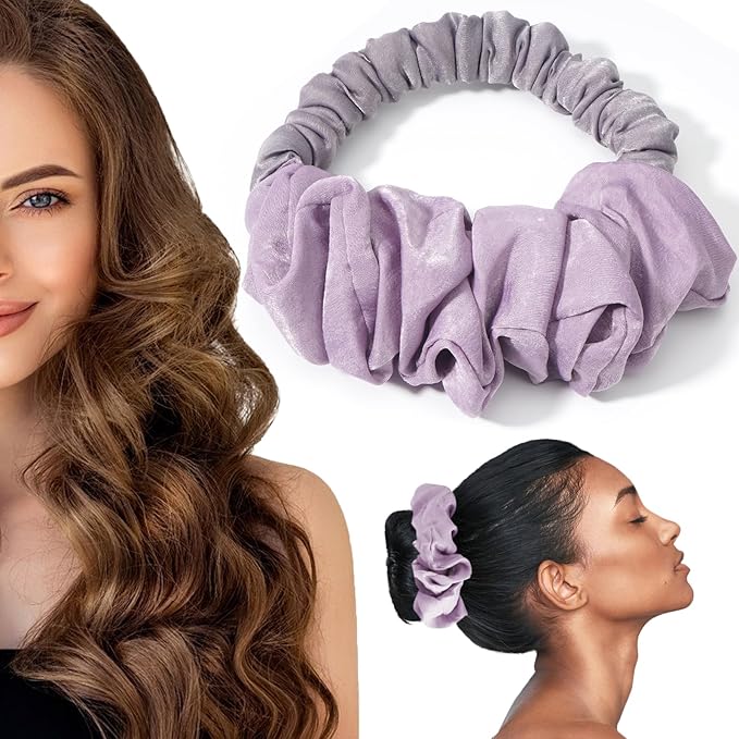 Heatless Curling Scrunchie, Heatless Hair Curler to Sleep In, No Heat Curls Headband Scrunchie Silk Lazy Rollers for Long Hair Overnight - Purple