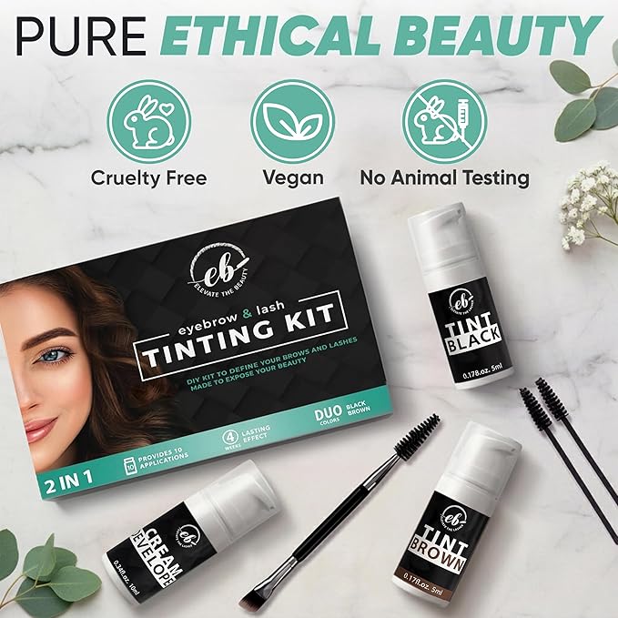 Eyebrow and Lash Kit | Brown and Black | Instant Color for Eyebrows and Lashes | 10 Applications | Perfect With Brow Lamination Kit | Vegan 2 in 1 Solution