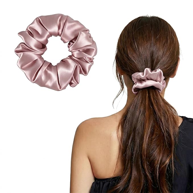 ZLYC 100% Mulberry Silk Scrunchie 19 Momme Gentle Creaseless Hair Tie for Women Dent-Free Ponytail Holder, 3.5cm Solid Pale Dusty Pink