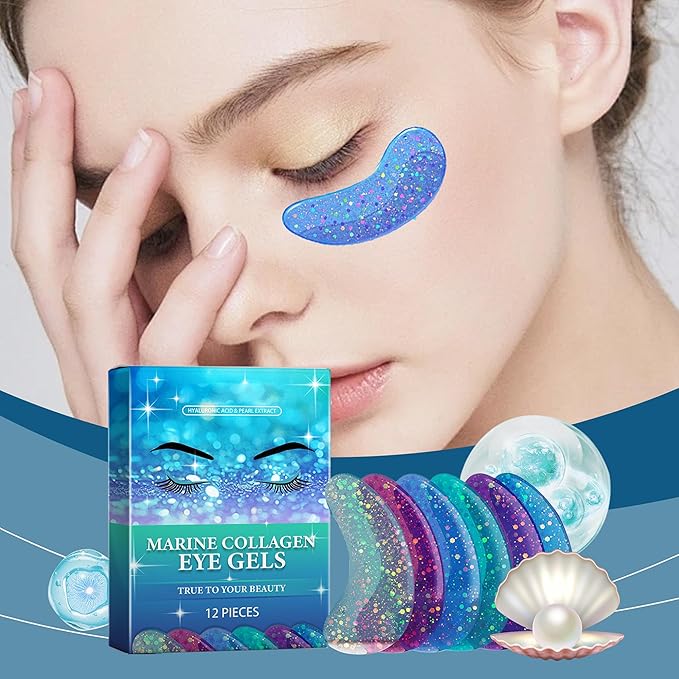 Marine Collagen Eye Gels, Under Eye Patches Collagen Pads for Puffy Eyes, Dark Circles, Bags & Wrinkles, Relieves Pressure & Reduces Wrinkles (6 Pairs)