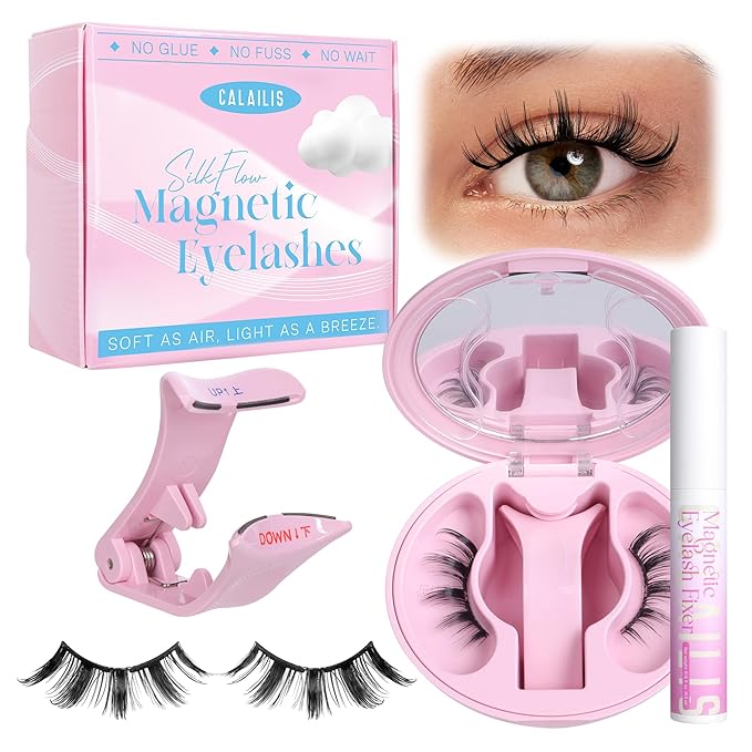 CALAILIS Magnetic Eyelashes with Applicator Upgrade Soft Magnetic Lashes Natural Look Reusable No Glue or Eyeliner Needed Easy to Wear and Remove (AN48)