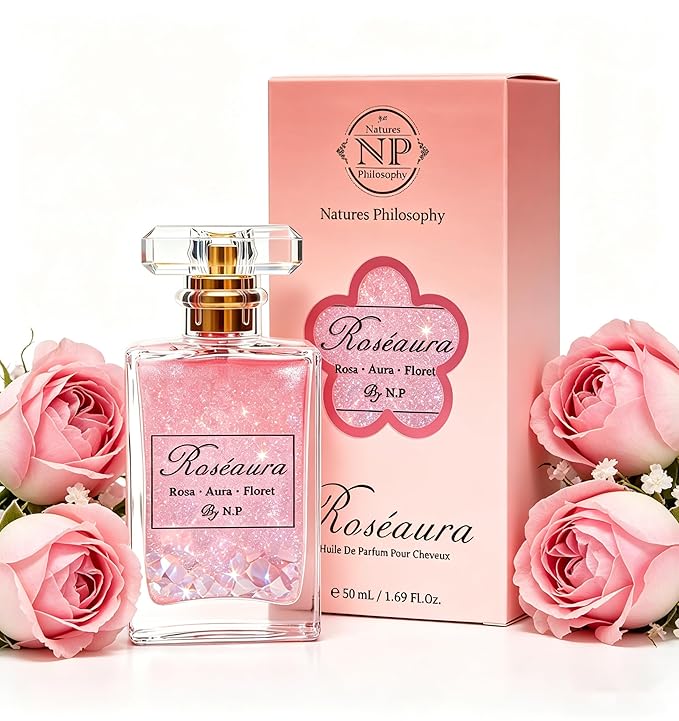 NP NATURES PHILOSOPHY Hair Perfume, Leave-in Hair Serum & Shine Spray for Women, Anti-Frizz Hair Care, Lightweight Leave-in Conditioner & Glossier Hair Perfume oils - 1.7 Fl oz（Roseaura）