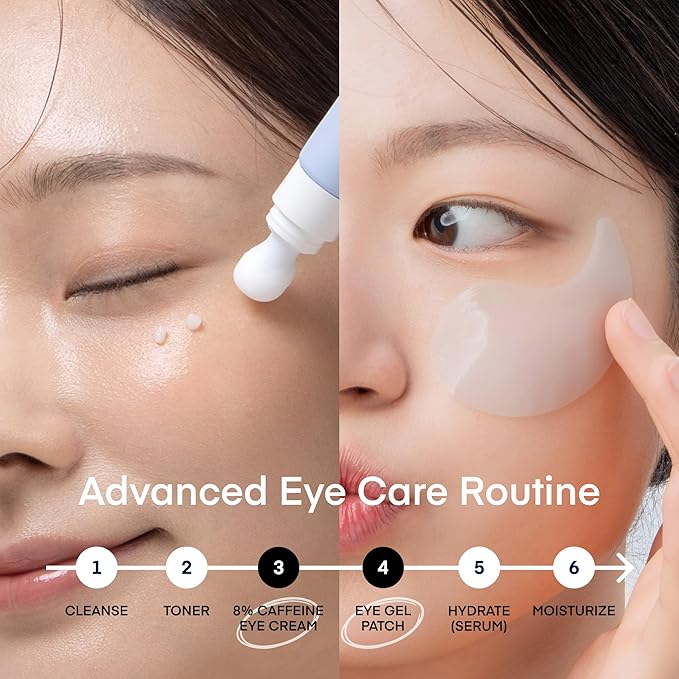 TEREZ & HONOR Caffeine & Hyaluronic Acid Under Eye Patches for Dark Circles with 8% Caffeine Eye Cream - Eye Care 2 Step Kit, Dermatologist Tested Korean Skincare Formula, 60 Pcs + 20mL