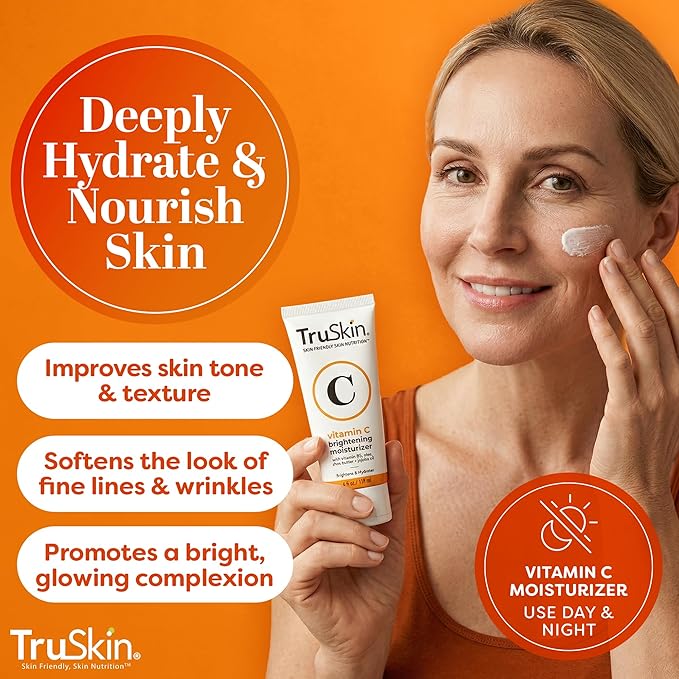TruSkin Vitamin C Face Cream - Brightening & Hydrating Daily Moisturizer with Vitamin E, B5, Jojoba Oil & Green Tea - Smooth, Radiant-Looking Skin, 4 Fl Oz