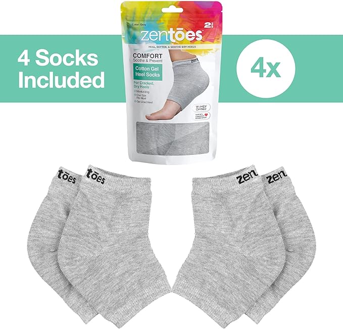 ZenToes Moisturizing Socks for Cracked Heel Treatment, Vitamin E, Olive Oil and Jojoba Oil Infused Heel Socks, Spa Gifts for Women, Relaxation Gifts for Women (Cotton Gray, Regular)