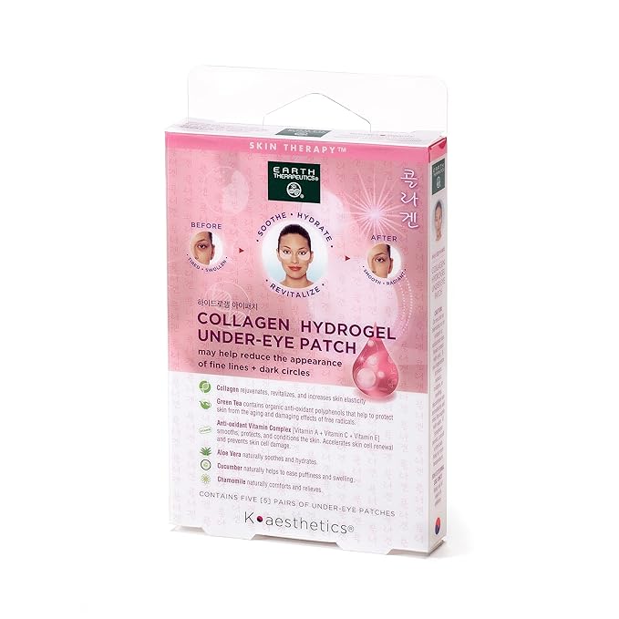 Earth Therapeutics Hydrogel Collagen Under-Eye Patches – Reduce Wrinkles, Puffy Eyes, Dark Circles – Revitalize & Refresh your Skin - 5 Pairs (10 patches)