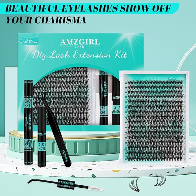 Lash Clusters Kit,DIY Individual Lashes Extension Kit,Lash Bond And Seal,Lash Remover For Eyelashes Extensions,Lash Applicator Tool For False Eyelash Cluster Kit（320PCS, 30D, 9-16mm）