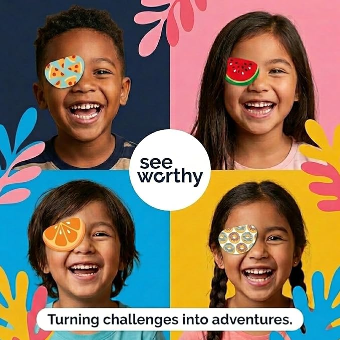 Adhesive Eyepatch for Kids & Adults - As Seen on Shark Tank - Kids Breathable, Comfortable Foodie Eyepatch for Lazy Eye - Amblyopia & Sensitive Skin Medical Eye Patches - 48 Patches by See Worthy