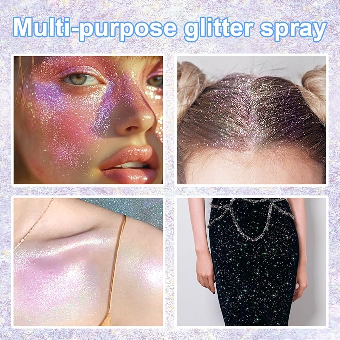Hair and Body Glitter Spray, Hair Glitter Extra Fine Face Shimmer Powder for Clothes, Festival Loose Sparkle Powder for Rave Clothes Nail Art Easter Halloween Crafts（1PC Sparkling Pink）