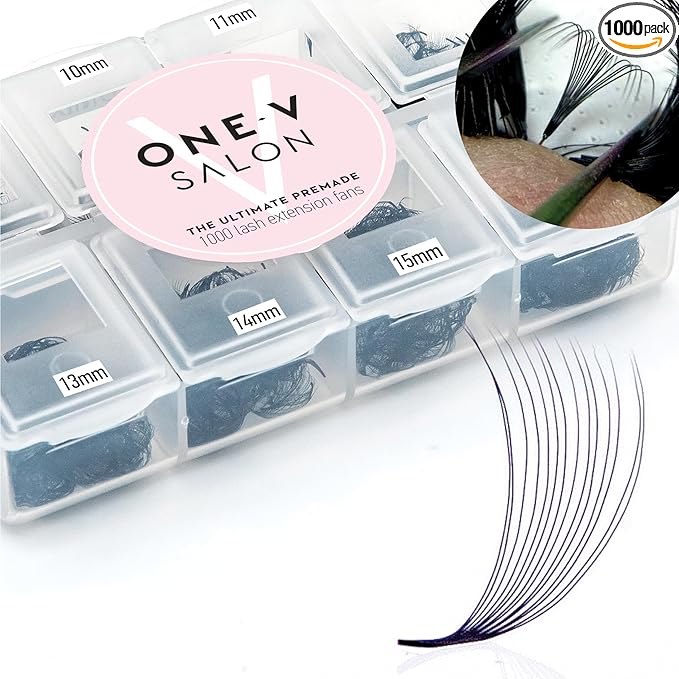 One V Salon, 1000 Loose Professional Use Premade Fans Eyelash Extensions, D Curl Volume Lashes,10D 20D 14D-0.05 Thickness, 9-16mm Fluffy Handmade Fan Mixed Tray