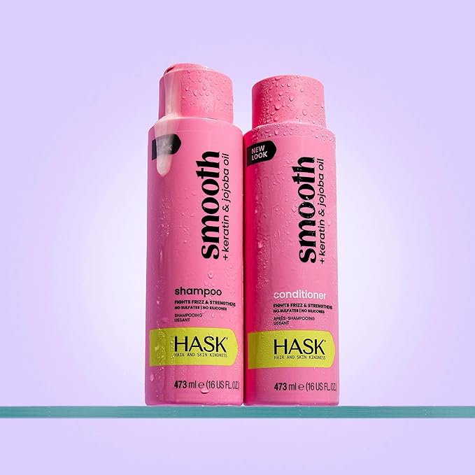 HASK Keratin Smoothing Shampoo & Conditioner Set | Defrizzes Unruly Hair, Softens, Detangles, Adds Shine | Sulfate Free, Silicone Free, Cruelty Free, Color Safe | 16oz each