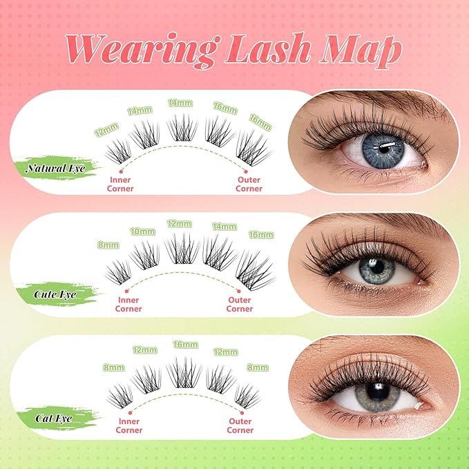 KEYYOU Lisbon Lash Clusters Kit Fairy Lash Extension Kit C Curl 108Pcs Eyelash Extension Kit Wispy Natural Invisible Band Lash Kit with Waterproof DIY Lash Extension Kit at Home(Lisbon-C-8-16MIX)