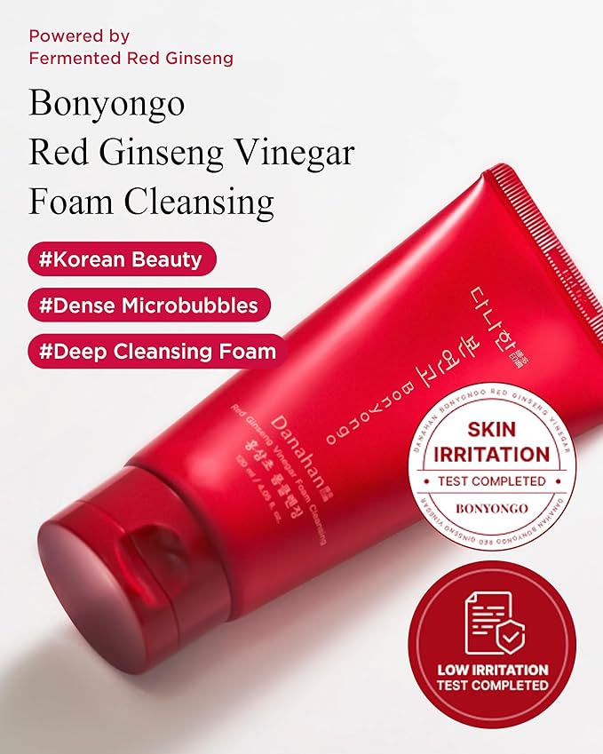 Danahan Bonyongo Red Ginseng Vinegar Foam Cleanser – Low pH Micro-Dense Face Wash, Removes Makeup Without Stripping – Fermented Red Ginseng + Hinoki Water, Nourishing & Hydrating 4.05 fl oz