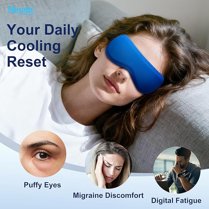 Cooling Gel Eye Mask for Puffy Eyes, Contoured Cold Compress for Eyes, Reusable Cold Eye Mask for Puffiness, Migraine & Tired Eyes, Post Surgery, Ice Gel Pack for Eye Care, Adjustable Strap (Blue)