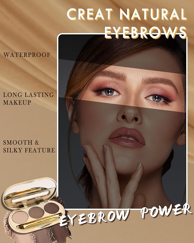 Eyebrow Powder Kit-3 Colors Eye Brow Tinting Powder Palette Long-Lasting Waterproof,Light Dark Grey Brown Brow Filler Eyeshadow,Mother's Day Makeup Gift for Women,With Mirror Brow Brush-Set 01
