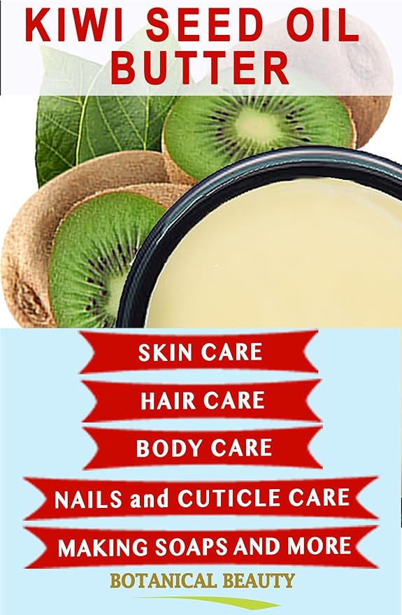 Botanical Beauty KIWI SEED OIL BUTTER RAW VIRGIN UNREFINED Cold Pressed for Face, Body, Hair, Nails, Skin, Hands, Rich in vitamin E, Vitamin C (8 Fl Oz)