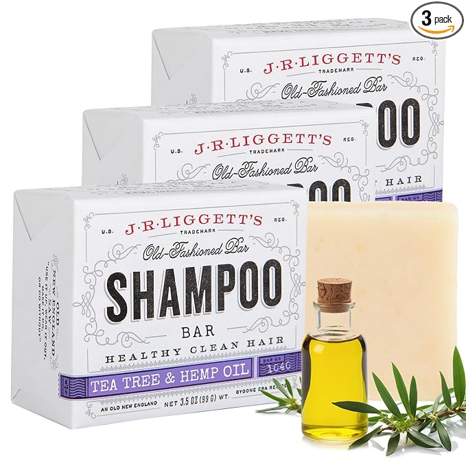 J.R.LIGGETT'S Shampoo Bar - Tea Tree Formula, All Natural Solid Shampoo Bar for Hair with Coconut Oil & Almond Oil, Sulfate Free, GMO Free, Fragrance-Free, Managing Scalp Conditions, 3.5 oz - 3 Pack