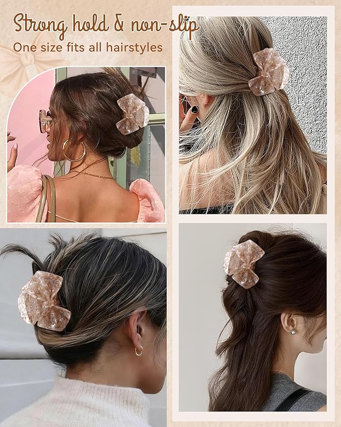 ACECHA Cute Bow Claw Clip - 3.1 Inch Sparkly Hair Claw Clips for Women, Non-slip Hairclips for Thin and Thick, Elegant Hair Accessories for Wedding Prom Party (Brown)