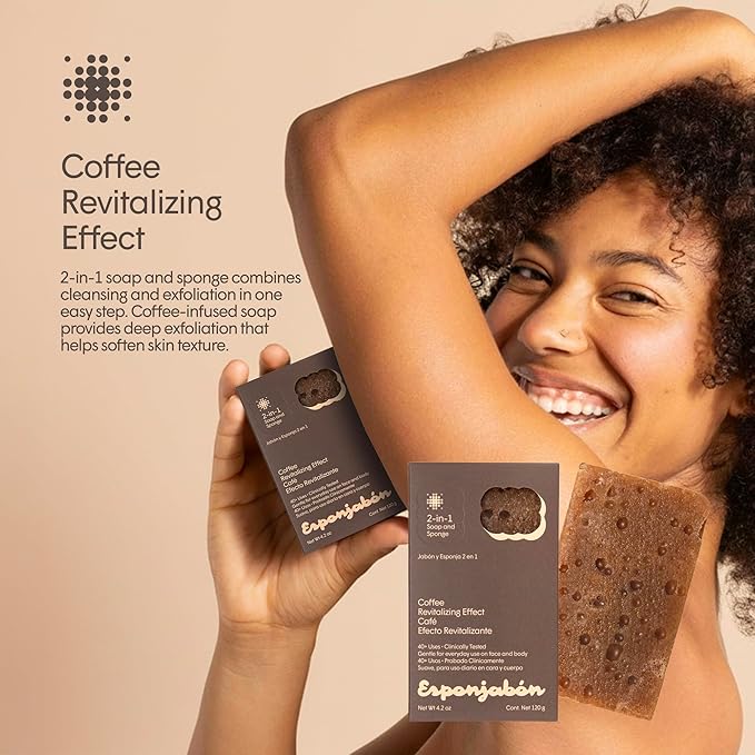 T.Taio Coffee Esponjabon Soap Sponge - Gentle Shower Scrubber - Cleaning Bath Wash Scrub - Dirt & Oil Removal - Massage & Lather Foot, Elbow, & Face Bathroom Accessories Fresh Nacre Scent