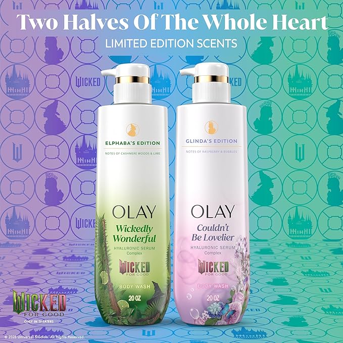 Olay Body Wash for Women, Couldn't Be Lovelier Glinda's Edition, Intensely Hydrating & Renewing, Pro-Hyaluronic Acid Serum & Vitamin B3, All Skin Types, Raspberry & Bubbles Scent, 20 fl oz (Pack of 2)