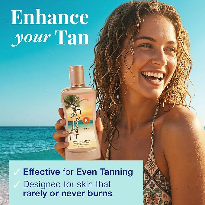 Panama Jack Sunscreen Tanning Lotion - SPF 8, PABA, Paraben, Gluten & Cruelty Free, Antioxidant Moisturizing Formula, Water Resistant (80 Minutes), 6 FL OZ