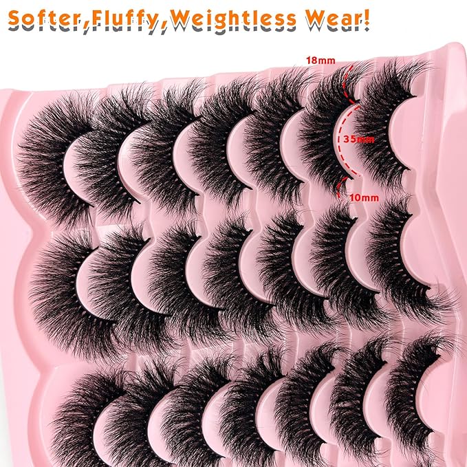 loladook Fluffy Lashes Mink Wispy Cat Eye Faux Mink Lashes Pack Soft Fake Strip Eyelashes 18mm Long Volume False Eyelashes Natural Look
