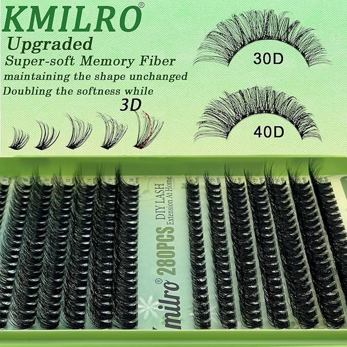 Wispy Lash Clusters 8-16mm Cluster Eyelash Extension 30D+40D Volume Eyelash Clusters 280pcs Super Soft Individual Lashes Plant Fibres False Eyelashes DIY Lash Extension