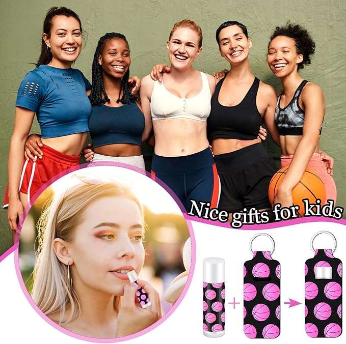 18 Sets Pink Basketball Party Favors Basketball Lip Balm and Holder Keychain Bulk Sport Team Gifts Basket Ball Senior Night Gifts 2026 for Team Sports Goodie Bags Stuffers Party Supplies