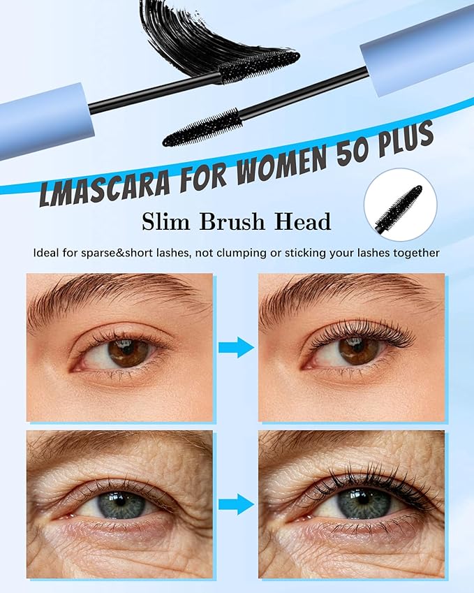 Mascara for Older Women 60 Plus,Black Mascara Volume Length Curling with Thinning Lashes,Waterproof & Long Lasting No Clumping,Hypoallergenic Formula for Sensitive Eyes,Mother's Day Present