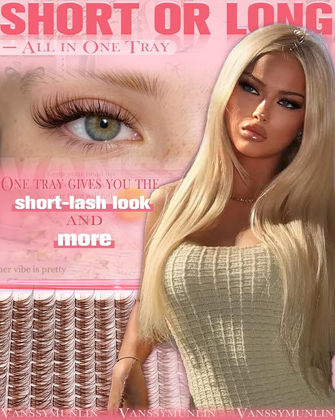 Brown Wispy Lash Clusters Natural Eyelashes Clusters Fairy Cluster Eyelash Extensions 10-16mm C Curl Lashes Dark Brown DIY Eyelash Clusters Waterproof Short Individual Lashes 144Pcs