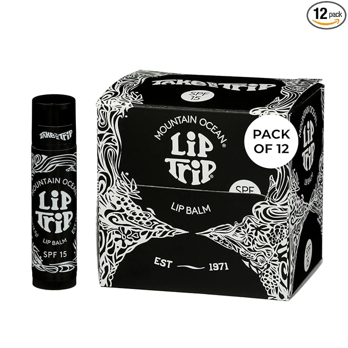 Mountain Ocean The Original Skin Trip SPF 15 Lip Balm, .17 Oz Tube (Pack of 12), Maximum Protection, Hydrating Lip Moisturizer, with Lanolin, Beeswax & Coconut Oil (New Look, Same Formula)