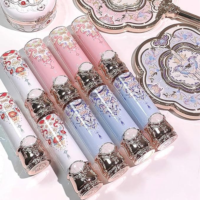 Flower Knows Little Angel Cream Blush and Butterfly Cloud Collar Glossy Lipstick Set,Buildable & Blendable Dewy Makeup,Soft Long-Lasting Cute Make Up(Blush 04 Rose Ashes + Lipstick C08 Sunset Clouds)
